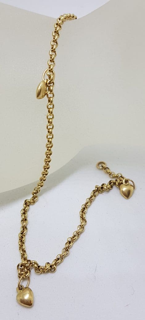 9ct Yellow Gold Belcher Link Bracelet with Heart Charm
