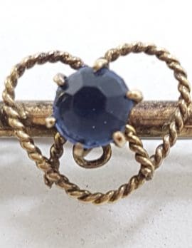 9ct Yellow Gold Blue Stone Ornate Heart on 21st Key Bar Brooch – Antique / Vintage