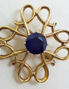 9ct Yellow Gold Blue Ornate Twist Brooch – Antique / Vintage