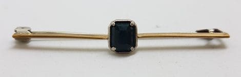 9ct Yellow Gold Natural Sapphire Bar Brooch – Antique / Vintage