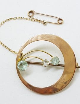 9ct Rose Gold Aquamarine Round Ornate Brooch – Antique / Vintage