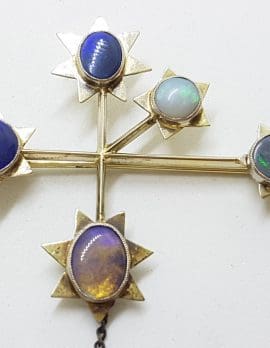 18ct White Gold Large Solid Opal Southern Cross / Eureka Brooch – Antique / Vintage