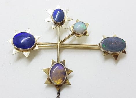 18ct White Gold Large Solid Opal Southern Cross / Eureka Brooch – Antique / Vintage