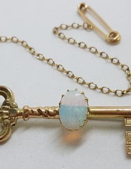 9ct Rose Gold Solid Opal 21st Birthday Key Brooch – Antique / Vintage