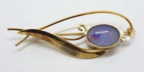9ct Yellow Gold Blue Opal Swirl Brooch – Antique / Vintage