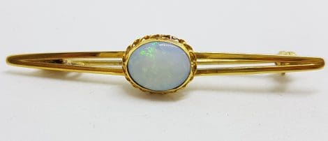 9ct Yellow Gold Solid Opal Bar Brooch – Antique / Vintage
