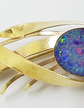 9ct Yellow Gold Blue Opal Spray Pendant / Brooch – Antique / Vintage