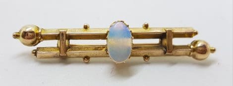 9ct Yellow Gold Solid Opal Bar Brooch – Antique / Vintage