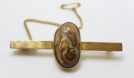 9ct Yellow Gold Oval Boulder Opal on Bar Brooch – Antique / Vintage