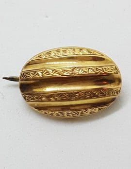 9ct Yellow Gold Ornate Patterned Small Oval Brooch – Antique / Vintage