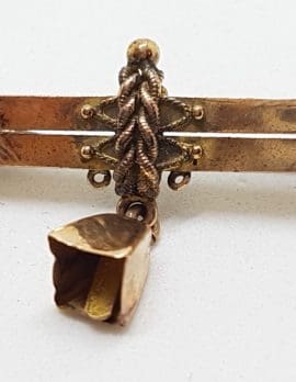 9ct Rose Gold Ornate Bell Drop Bar Brooch – Antique / Vintage