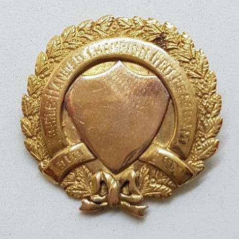 9ct Yellow Gold Large Round Shield " Single Handed Champion Geo Hearham 1910 - 1911 " Medallion Ornate Brooch – Antique / Vintage