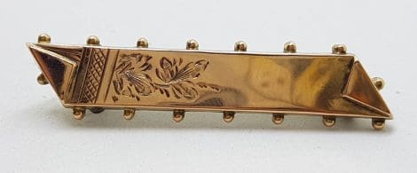 9ct Rose Gold Ornate Leaf Motif Bar Brooch – Antique / Vintage