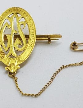 9ct Yellow Gold Initialed G.F.S. “Bear Ye One Anothers Burdens” Oval Medallion on Bar Brooch - Antique / Vintage