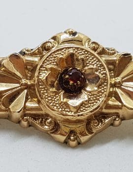 9ct Rose Gold Garnet Ornate Bar Brooch – Antique / Vintage