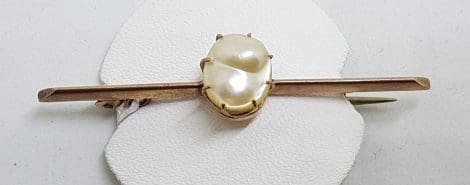 9ct Yellow Gold Unusual Shape Pearl on Bar Brooch – Antique / Vintage