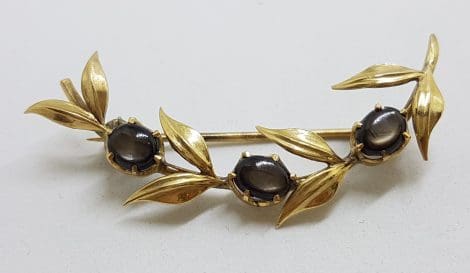 9ct Yellow Gold Star Sapphire Ornate Leaf Design Brooch – Antique / Vintage