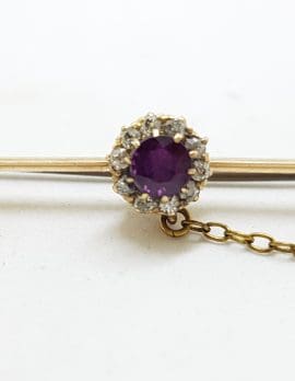 18ct Yellow Gold Round Tourmaline surrounded by Diamonds Cluster on an Arrow Bar Brooch – Antique / Vintage