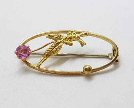 9ct Yellow Gold Oval Ornate Pink with Seedpearls Brooch – Antique / Vintage