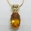 18ct Yellow Gold Oval Citrine with Diamond Heart Pendant on Gold Chain