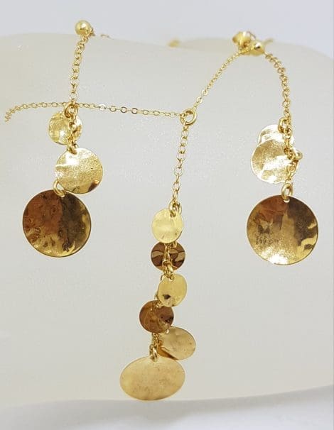 9ct Yellow Gold Long Round Disc Design Pendant on Gold Chain / Necklace with Matching Earrings - Set