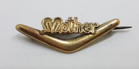 9ct Yellow Gold Mother on Boomerang Brooch - Antique