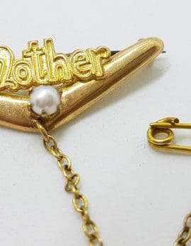 9ct Yellow Gold & Pearl Mother on Boomerang Brooch - Antique