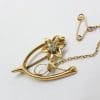 9ct Yellow Gold Flower in Wishbone Brooch - Antique