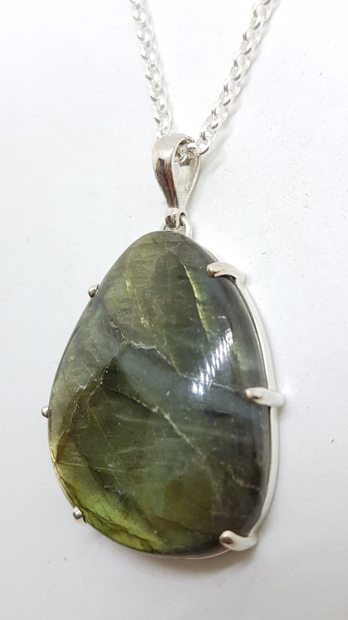 Sterling Silver Large Odd Shape Labradorite Pendant on Silver Chain
