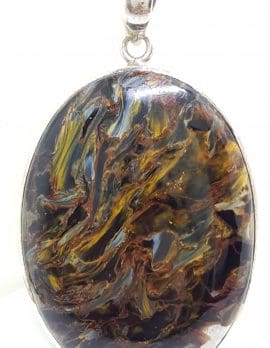 Sterling Silver Large Oval Pietersite Pendant on Silver Chain