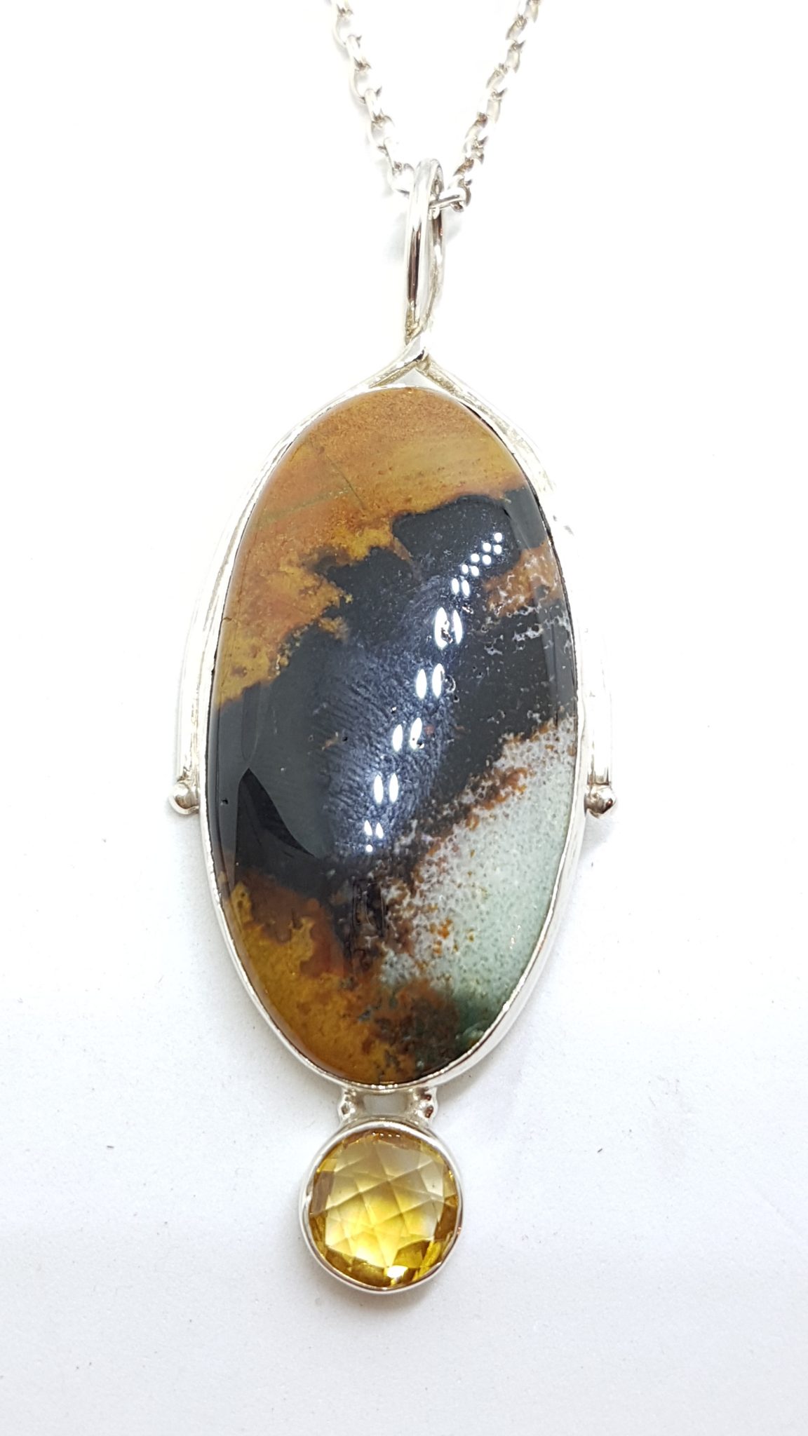 Sterling Silver Very Large Oval Mookaite and Citrine Pendant on Chain