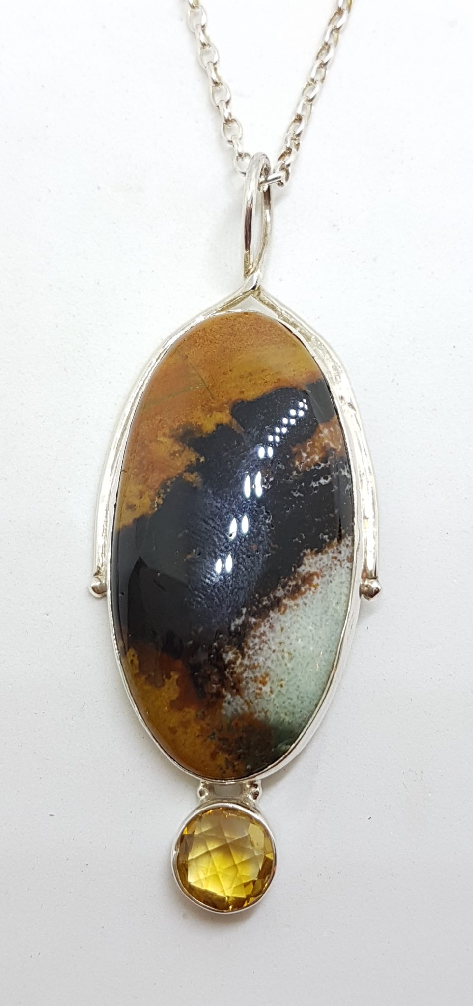 Sterling Silver Very Large Oval Mookaite and Citrine Pendant on Chain