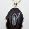 Sterling Silver Large Black Druzy Pendant on Silver Chain