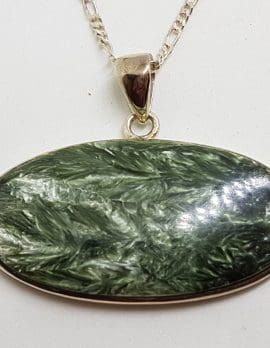 Sterling Silver Large Oval Seraphinite Pendant on Silver Chain