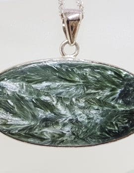 Sterling Silver Large Oval Seraphinite Pendant on Silver Chain