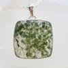 Sterling Silver Large Square Moss Agate Pendant on Silver Chain