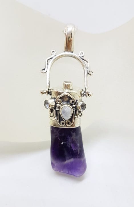 Sterling Silver Ornate Amethyst & Moonstone Pendant on Silver Chain
