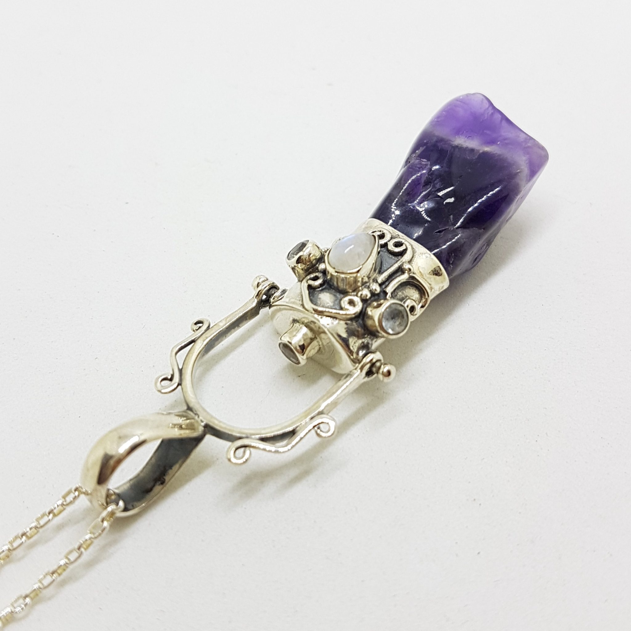 Sterling Silver Ornate Amethyst & Moonstone Pendant on Silver Chain