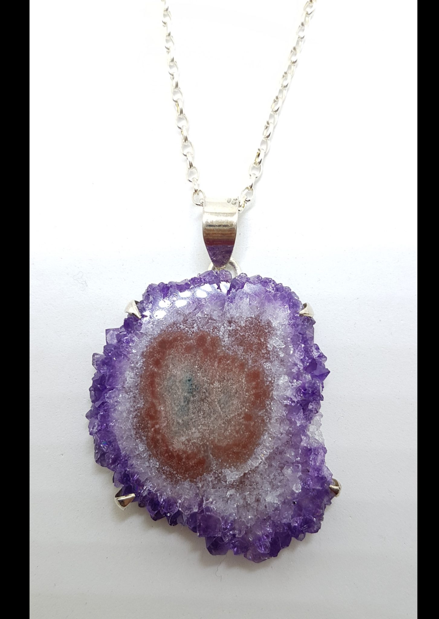20200720_185622 Sterling Silver Large Amethyst Slice Pendant / Chain