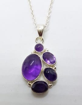 Sterling Silver Amethyst Cluster Pendant on Silver Chain