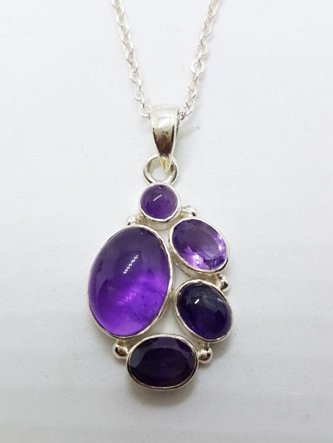 Sterling Silver Amethyst Cluster Pendant on Silver Chain
