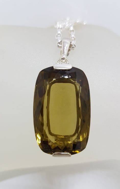 Sterling Silver Large Rectangular Citrine Pendant on Sterling Silver Chain