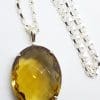 Sterling Silver Large Oval Citrine Pendant on Sterling Silver Chain
