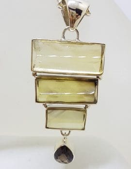 Sterling Silver Unusual Shaped Long Multi-Colour Citrine Pendant on Silver Chain