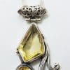 Sterling Silver Ornate Cluster Citrine Pendant on Silver Chain
