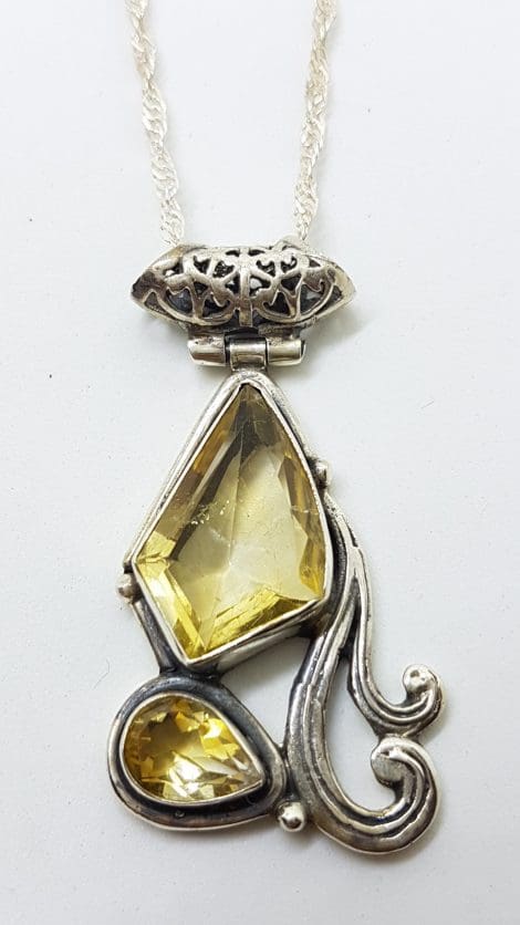 Sterling Silver Ornate Cluster Citrine Pendant on Silver Chain