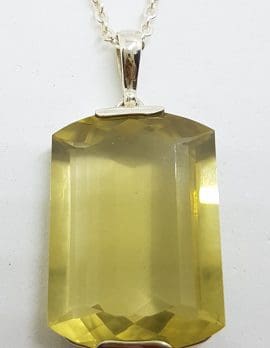 Sterling Silver Large Rectangular Citrine Pendant on Silver Chain