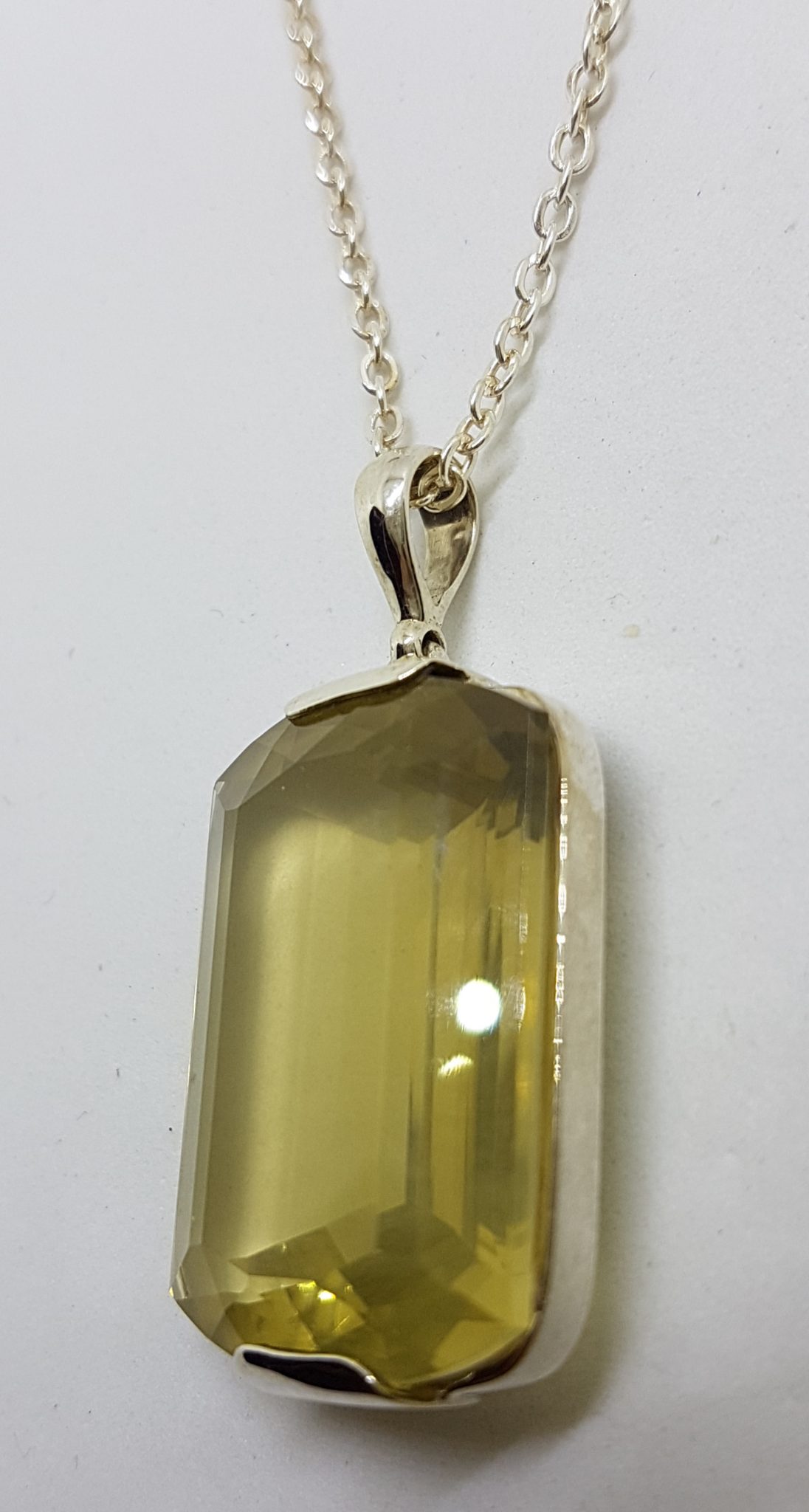 Sterling Silver Large Rectangular Citrine Pendant on Silver Chain