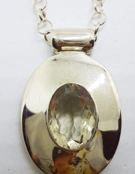 Sterling Silver Large Oval Citrine Pendant on Silver Chain