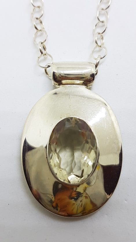 Sterling Silver Large Oval Citrine Pendant on Silver Chain